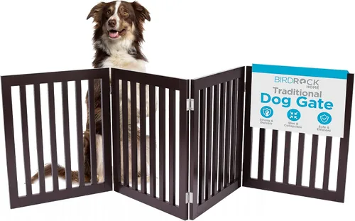 Vista 11 de INTERNET'S BEST Dog Gate - Barrera independiente para mascotas para interiores, valla plegable de madera para perros, puerta extra ancha