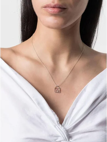 Vista 2 de Pequeño collar de casa para mujeres y niñas, plata de ley S925 con circonita cúbica, colgante ajustable, hipoalergénico, delicado, joyería