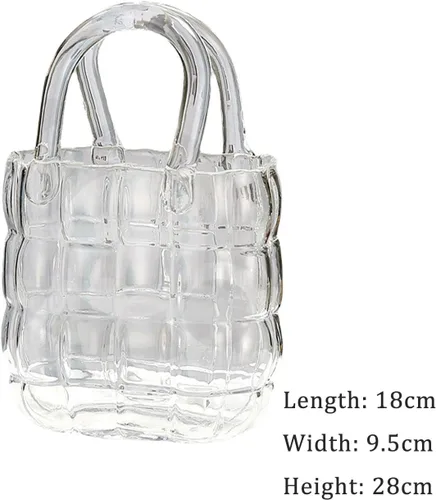 Vista 8 de Elegante jarrón de cristal para arreglos florales, diseño de bolso de boca ancha que mejora las bodas de granja, centros de mesa del hogar, Azul