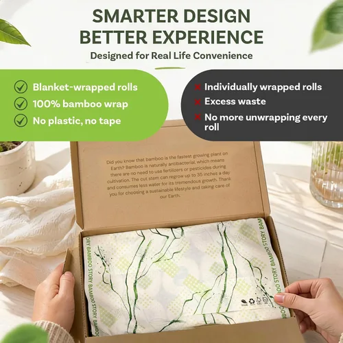Vista 9 de Bamboo Story, Papel higiénico de bambú sin blanquear, 12 rollos, 3 capas y 300 hojas de papel higiénico de bambú, certificado FSC, biodegradable