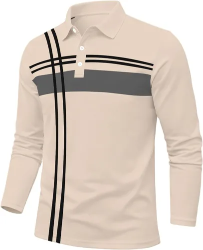 Vista 2 de Polo para hombre, manga larga, ajustado, a rayas, con cuello, talla grande, para golf y otoño