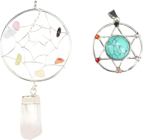 Vista 4 de VOCOSTE Juego de piedras de cristal curativo sintético para relajarse por estrés, colgante hexagonal y colgante atrapasueños, accesorios para mujer