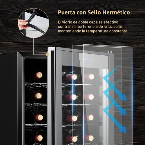 Vista 3 de BODEGACOOLER Mini Refrigerador de 24 Botellas para Dormitorio, Refrigerador de Vino con Compresor para Hogar y Cocina, Enfriador de Vino con Control