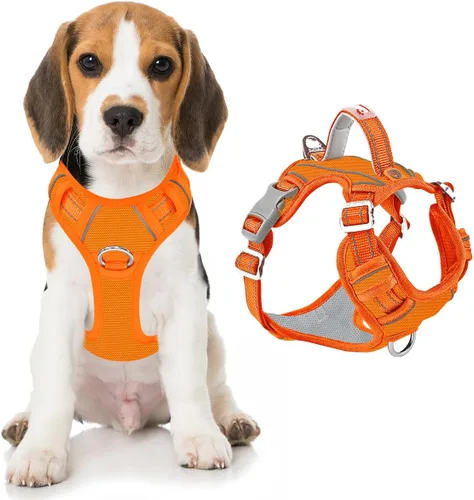 Vista 65 de BARKBAY Arnés Oxford sin tirones para perro con bolsillo para etiqueta de identificación, resistente, reflectante, fácil control para perros grandes