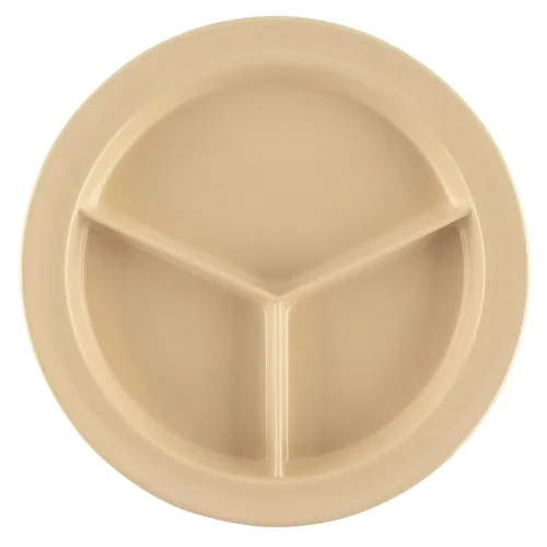 Vista 4 de G.E.T. CP-530-T Tan 9" 3-Compartment Plate, Break Resistant Dishwasher Safe Melamine Plastic, Supermel Collection (Pack of 12)