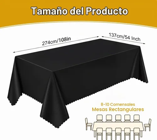 Vista 3 de NatNarr Paquete de 3 manteles de plástico negro, 54 x 108 pulgadas, desechables, festoneado, para mesas rectangulares, cubierta de mesa impermeable