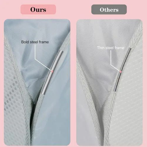 Vista 7 de 2 cestas de malla para la ropa sucia, canastas plegables para la ropa sucia, 75 L, cesta de almacenamiento horizontal con bolsillo lateral y asa