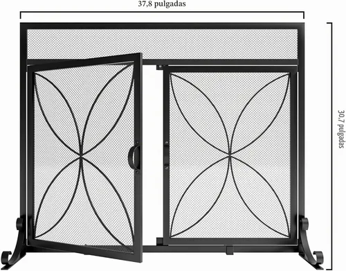 Vista 3 de Fire Beauty Chimenea Pantalla Puertas Magnéticas Metal Spark Guard Negro