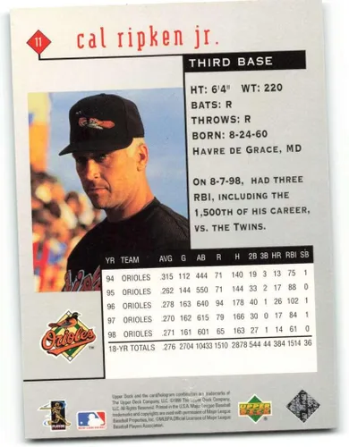 Vista 2 de 1999 Upper Deck Black Diamond #11 Cal Ripken Jr. NM-MT Baltimore Orioles Baseball MLB