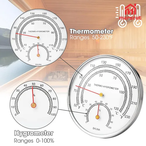 Vista 4 de Marsrut Termómetros de sauna Fahrenheit e higrómetro, medidor de medición de temperatura, higrotermógrafo de esfera interior, accesorios