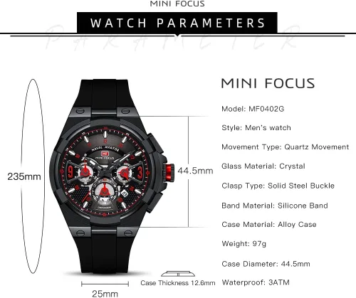 Vista 6 de MF MINI FOCUS Mens Watches Unique Hollow Casual Wrist Watch (Chronograph/Waterproof/Luminous/Calendar/24 Hour) Silicon Band Fashion Watch for Men