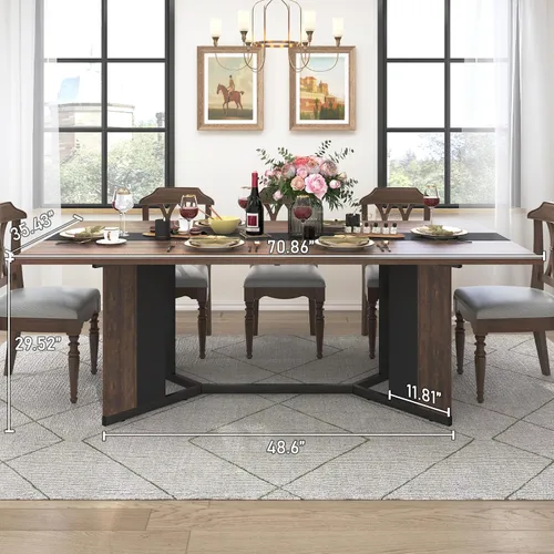 Vista 2 de Hlivelood - Mesa de comedor de 71 pulgadas para 6 personas, mesa de cocina rectangular moderna color marrón con superficie de madera impermeable