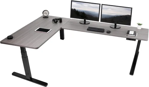 Vista 28 de VIVO DESK-KIT-3E8BO - Escritorio eléctrico de altura ajustable de 83 x 60 pulgadas para trabajar de pie, con 2 cubiertas sólidas de bambú, marco