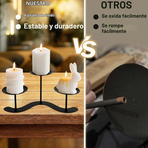 Vista 6 de Candelabro de hierro de 3 brazos - 10 pulgadas ondulado para velas de pilar Candelabro negro 3