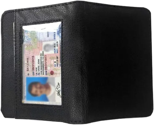Vista 3 de Cartera de piel con bloqueo RFID para hombres y mujeres con cremallera, gran capacidad de almacenamiento, Marrón, Negro