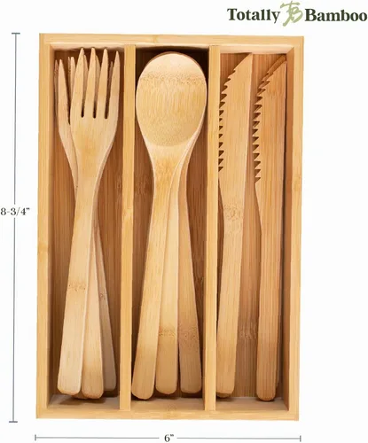 Vista 7 de Totally Bamboo Juego de cubiertos de bambú reutilizables de 12 piezas con estuche de almacenamiento portátil, apto para lavavajillas