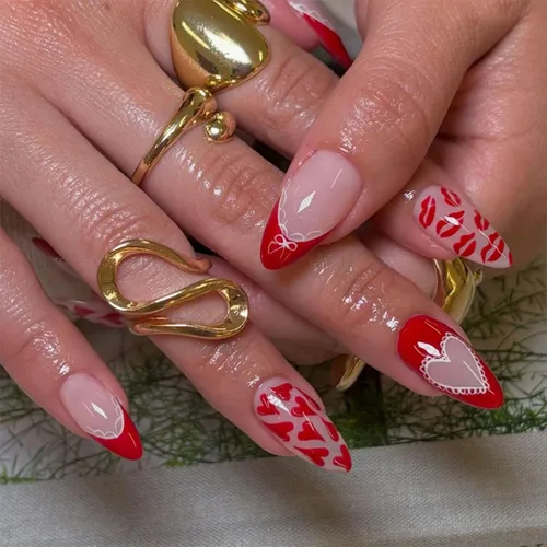 Vista 10 de NBNTGH Uñas postizas a presión de punta francesa blanca, uñas postizas de línea dorada, uñas postizas medianas con diseño de almendra, uñas postizas