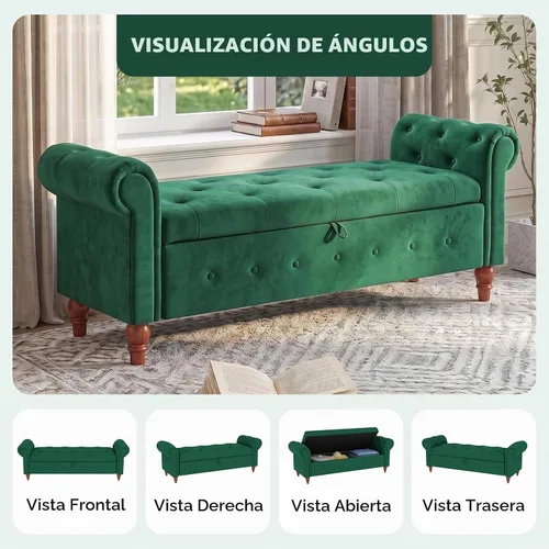 Vista 9 de NIOIIKIT Banco Otomano de Almacenamiento de 63'', Banco de Entrada con Botones Capitoné al Final de la Cama, Banco Largo de Otomán con Brazos