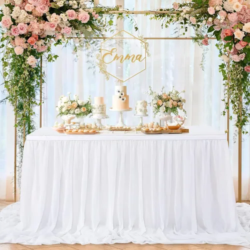 Vista 13 de QueenDream Falda de mesa de gasa azul bebé de 6 pies para mesa rectangular, mantel transparente para baby shower, boda, cumpleaños, fiesta temática