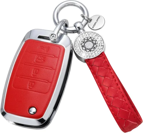 Vista 9 de Compatible with Kia Key Fob Cover with Keychain Genuine Leather Crystal Key Protector
