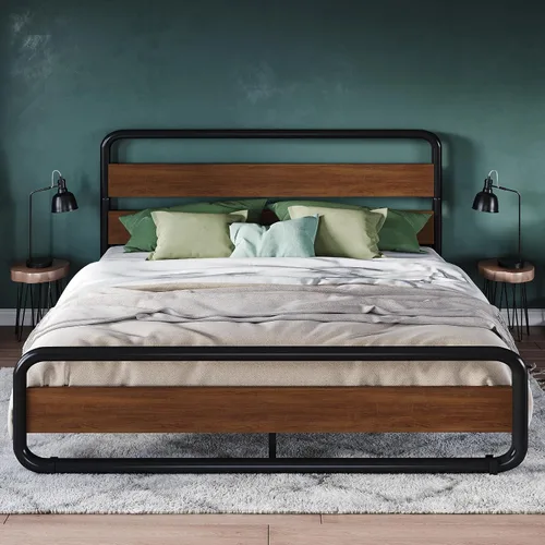 Vista 10 de Allewie Marco de cama de metal BF, matrimonial, color negro