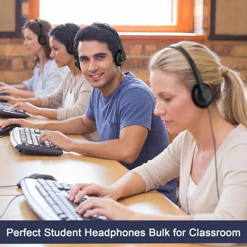 Vista 4 de Yunsailing Paquete de 20 auriculares a granel con diadema ajustable de 0.138 in, auriculares para programas de aprendizaje, laboratorio de Negro