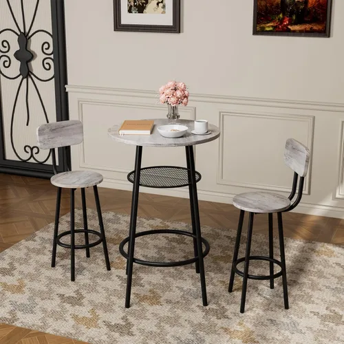 Vista 23 de Juego de mesa de comedor para 2, mesa de bar y sillas para 2, juego de mesa de bar pequeña de 3 piezas con 2 taburetes, parte superior de mármol