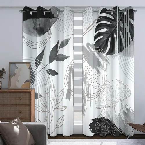 Vista 21 de Cortinas opacas negras y doradas, cortinas modernas de mediados de siglo para dormitorio, sala de estar, 63 pulgadas de largo, juego de 2 paneles