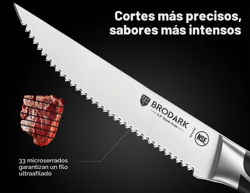 Vista 3 de BRODARK Juego de 6 cuchillos de carne dentados de 4.5 pulgadas, viene con Negro
