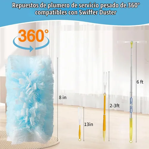 Vista 2 de 50 repuestos de plumero resistentes de 360° compatibles con Swiffer, más grandes, repuestos de plumeros electrostáticos desechables extra gruesos