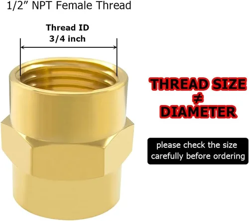 Vista 3 de Hooshing 2 unids 1/2 "x 1/2" NPT acoplador hembra de latón sólido hexagonal pezón acoplamiento de tubería