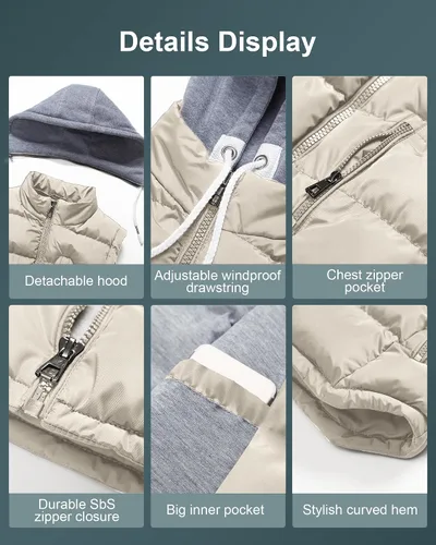 Vista 76 de CREATMO US Chaleco cálido para mujer, chaleco grueso acolchado sin mangas con capucha desmontable