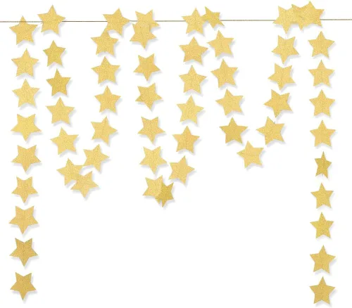 Vista 4 de Guirnalda colgante de estrella negra con purpurina, pancarta de papel brillante para decoración de pared del hogar, fiesta temática de Halloween