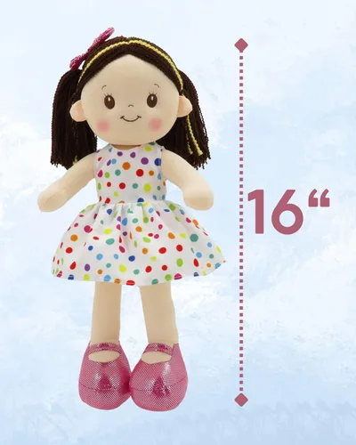 Vista 2 de Linzy Toys - Muñeca de trapo de felpa suave Adalyn de 16 pulgadas con lunares coloridos para niñas – Compañera de abrazo rellena para dormir