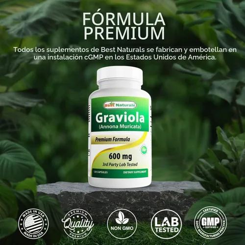Vista 5 de Best Naturals Graviola Cápsulas Annona Muricata, 600 mg, 120