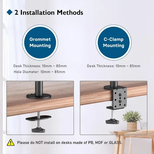 Vista 7 de BONTEC Soporte de escritorio para monitor doble, soporte de monitor ajustable de movimiento completo para pantallas de 13 a 27 pulgadas, brazos