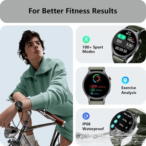 Vista 5 de Reloj inteligente para hombres y mujeres, responder/hacer llamadas, rastreadores de actividad con pantalla ultra clara AMOLED con monitor