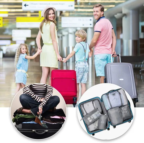 Vista 6 de Packing Cubes - Juego de 7 organizadores de equipaje de viaje con bolsa de aseo 7 piezas gris 6895