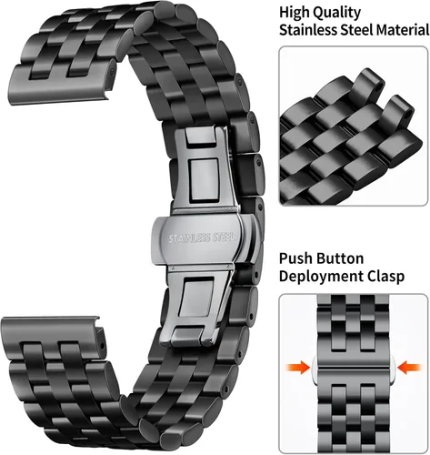 Vista 2 de BINLUN Correa de reloj de acero inoxidable de repuesto de metal para hombres y mujeres, 0.709 in0.748 in0.787 in0.827 in0.866 in0.945 in con extremo