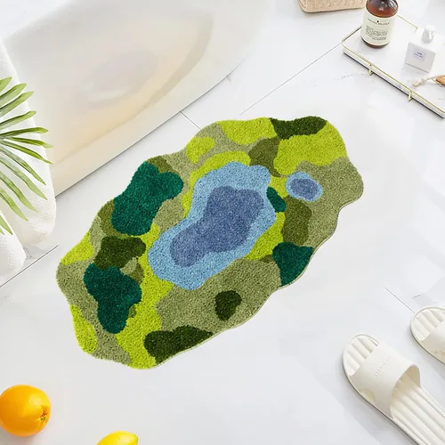 Vista 15 de UKELER ELER - Bonita alfombra de baño Chill Pill, azul, absorbente, antideslizante, lavable, suave, lanuda alfombra de ducha de 27.5 x 15.5 pulgadas
