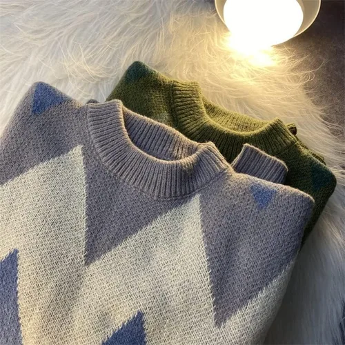Vista 6 de SCKTFS Harajuku Sweater Men Pullovers Striped Jacquard Knitted Sweaters Streetwear Sweaters (Color D, Size Large)