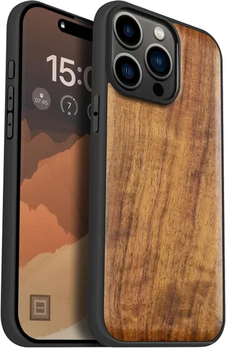 Vista 11 de Carveit - Funda de madera para iPhone 15 Pro Max, la clásica bandera americana, color cereza Magnetic iPhone 15 Pro Max Case Compatible with