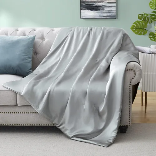 Vista 10 de Manta de satén, manta de enfriamiento plegable, color gris pardo, 50 x 60 Beige