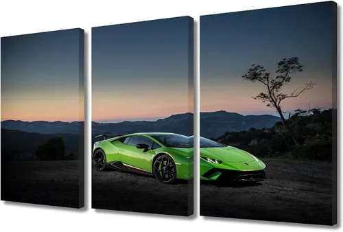 Vista 53 de Arte de pared de auto deportivo rojo para sala de estar, arte de pared de lienzo de súper auto genial, imágenes pósters, 3 piezas, arte moderno