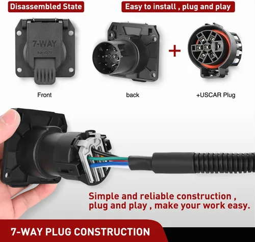 Vista 7 de Nilight Kit de arnés de cableado de enchufe de remolque de 7 pines 55243 para lado del vehículo, 7 vías, tipo RV, enchufe USCAR, compatible con Ford