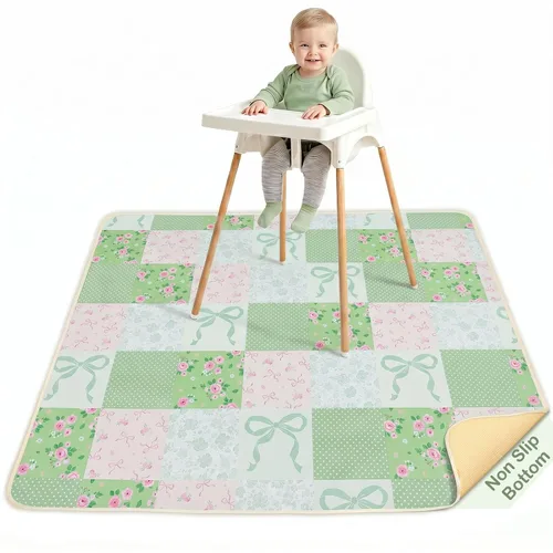 Vista 8 de Basumee Tapete de salpicaduras para silla de bebé, impermeable, tapete de juego para debajo de la silla alta, tapete para atrapar alimentos