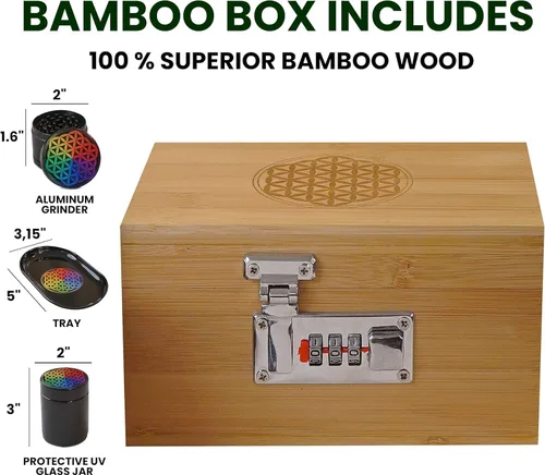 Vista 4 de Miracles Caja de almacenamiento de bambú – Caja de almacenamiento decorativa con tapa y cerradura combinada – Caja de bambú con accesorios