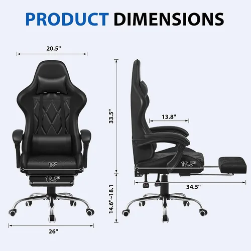 Vista 3 de Shahoo Silla ergonómica para videojuegos, reposapiés y soporte lumbar de Negro