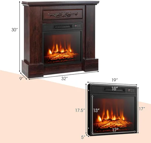 Vista 7 de Tangkula Chimenea eléctrica de 1400 W de 32 pulgadas con chimenea, calentador independiente con efecto de llama 3D, control remoto, termostato