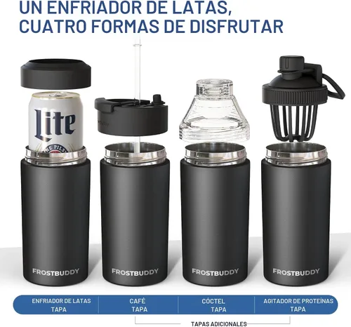 Vista 6 de Frost Buddy - Enfriador universal de latas, aislante de latas de acero Se adapta a latas delgadas de 12 onzas, 16 onzas, niños altos